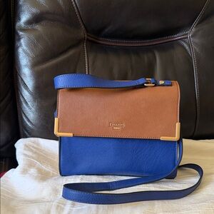 Dune London Brown and Blue Leather Crossbody Bag
